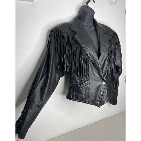 Leather Loft Black Fringe Leather Jacket Women’s Size Small - Picture 2 of 15